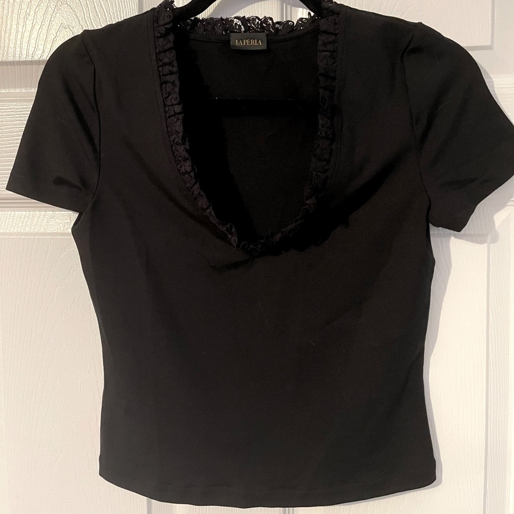 Lovely black top with lace collar
